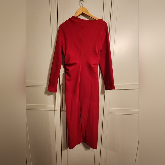 Zara Red Long Sleeve Midi Dress BNWT - Picture 5 of 9